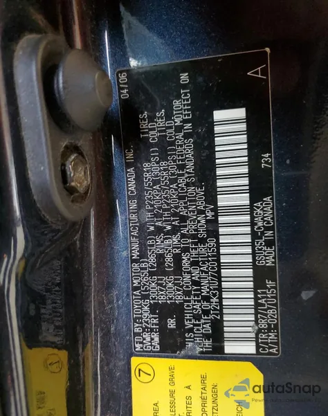 2007 Lexus Rx 350 из США, поврежденный, VIN 2T2HK31U77C011590